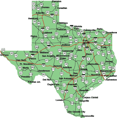 Map of major Texas highways